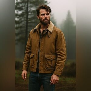 Nonnative Men's Tan Barn Chore Jacket with Beige Corduroy Collar Size 1 Japan